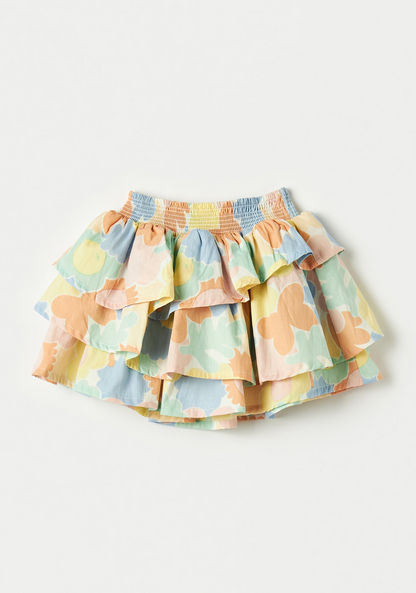 Juniors All-Over Print Layered Skirt with Elasticised Waistband-Skirts-image-0