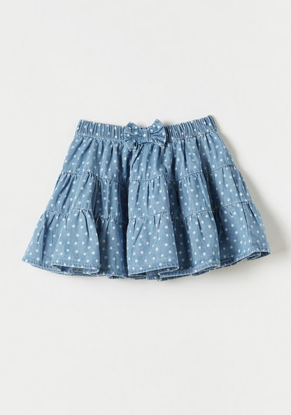 Juniors Polka Dot Print Tiered Skirt with Bow Detail-Skirts-image-0