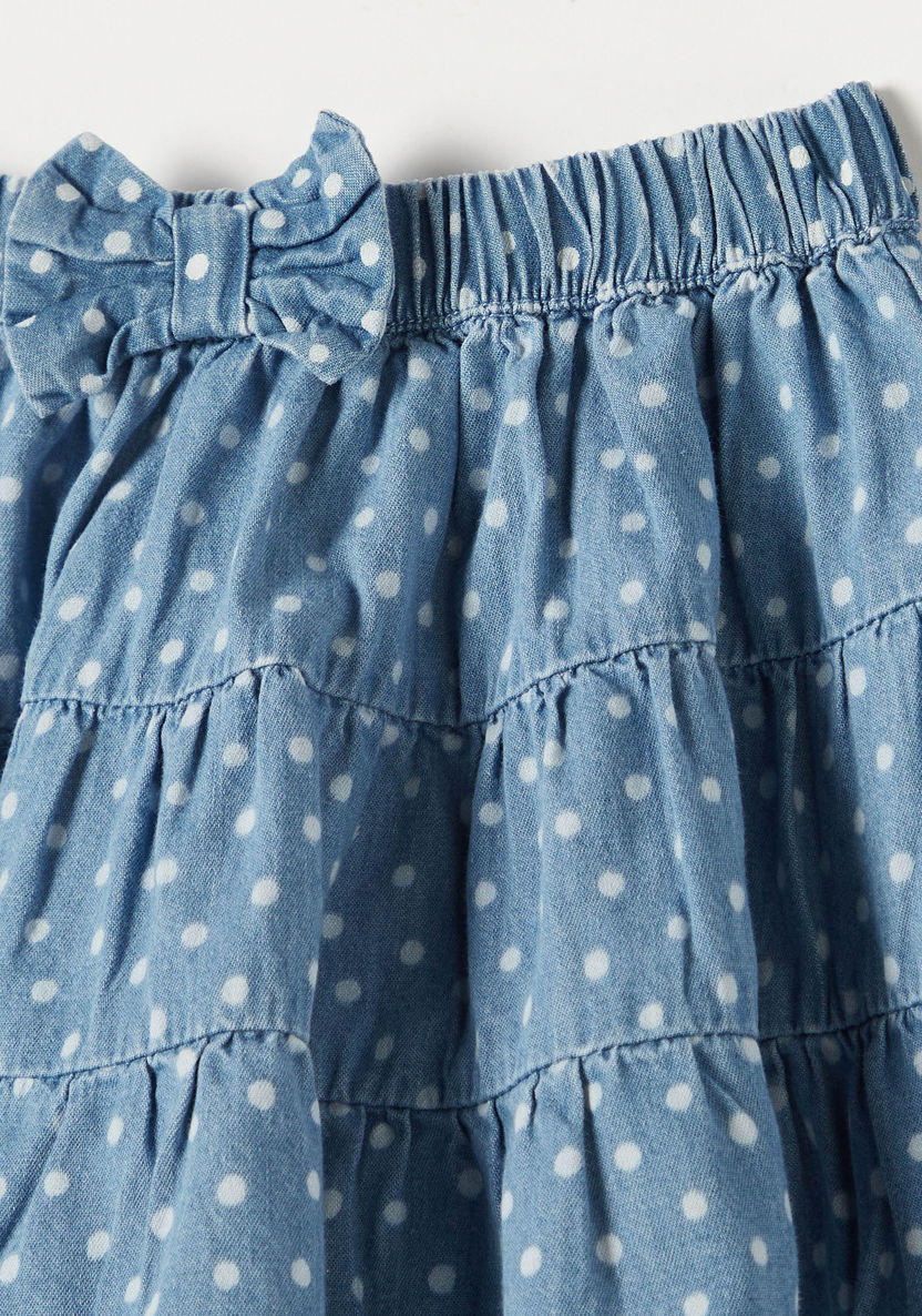 Juniors Polka Dot Print Tiered Skirt with Bow Detail-Skirts-image-1