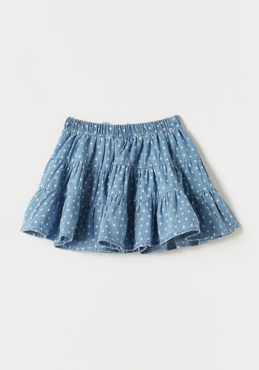 Juniors Polka Dot Print Tiered Skirt with Bow Detail-Skirts-image-3