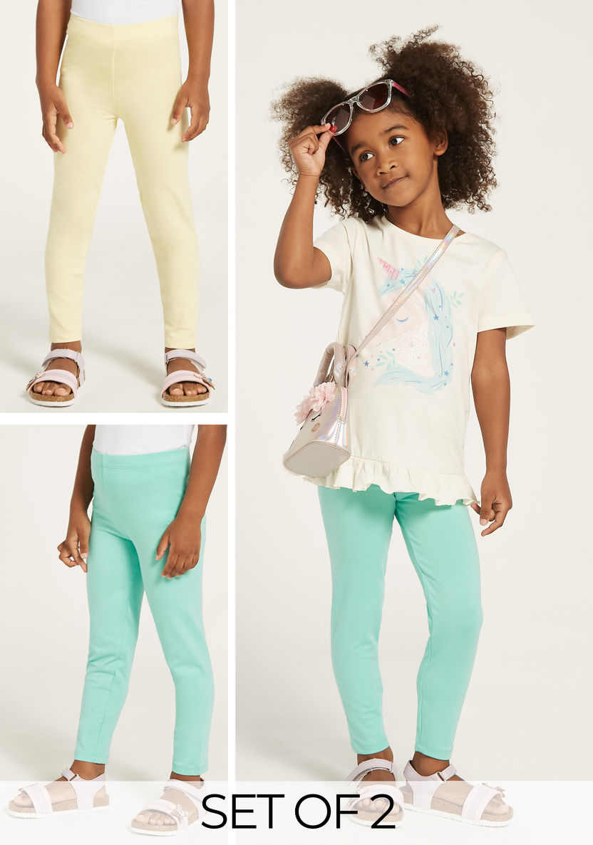 Buy Juniors Solid Leggings with Elasticated Waistband - Set of 2 Online
