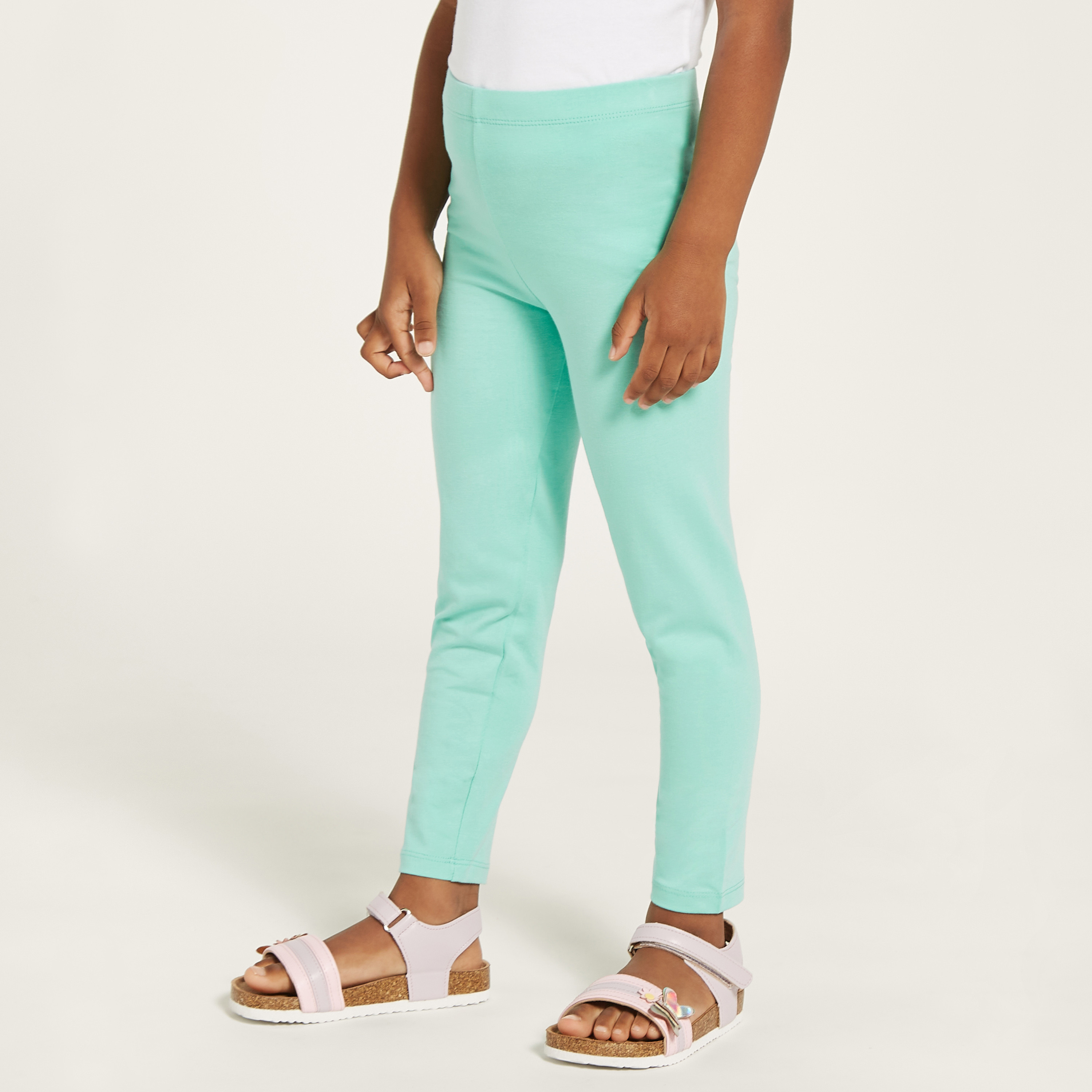 Juniors Solid Leggings with Elasticated Waistband - Set of 2-baby-girls-clothing-bottoms-leggings-image-2