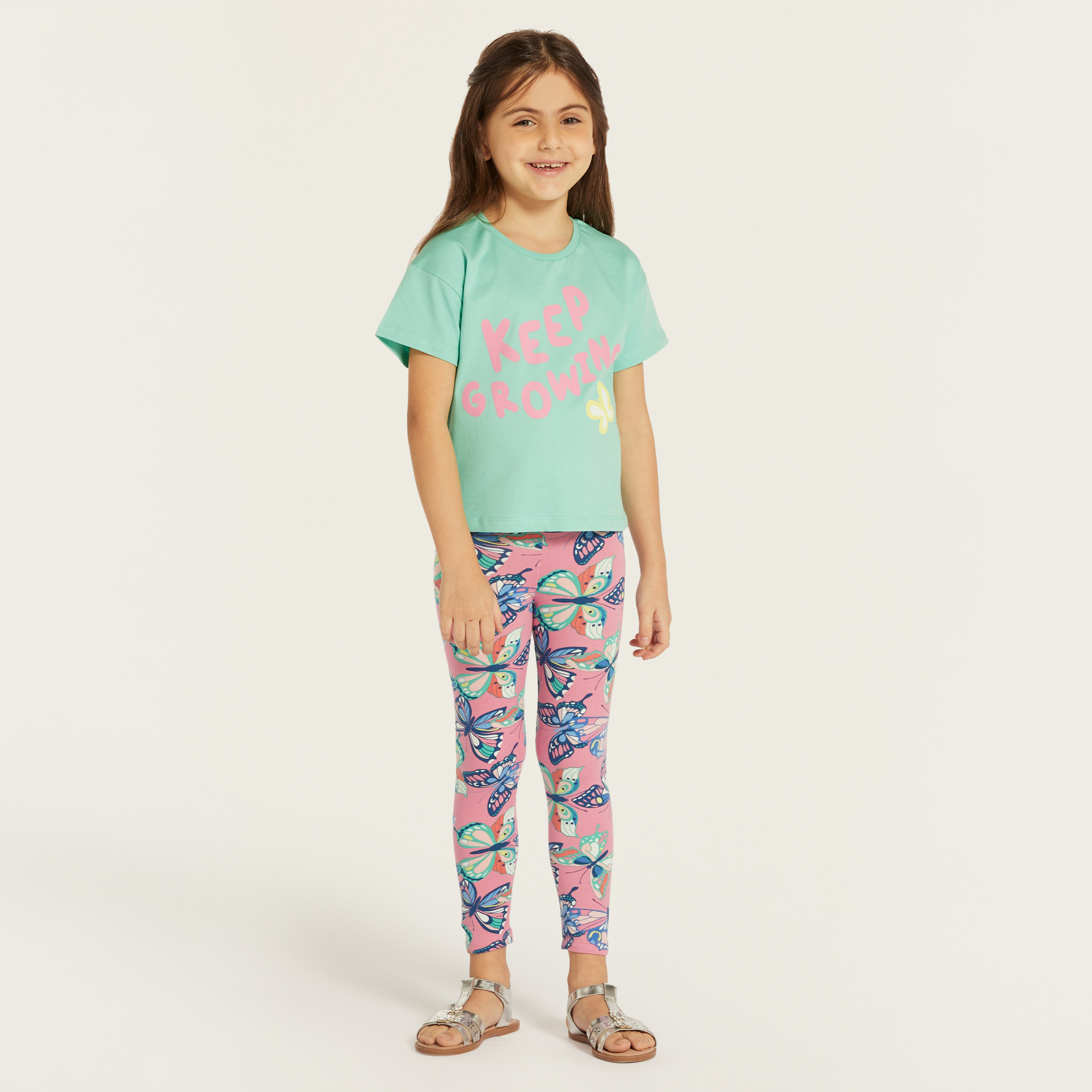 Juniors Printed Leggings with Elasticated Waistband - Set of 2-baby-girls-clothing-bottoms-leggings-image-2