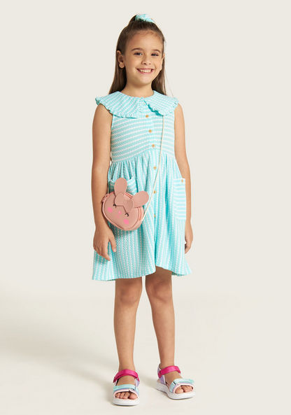 Juniors Striped Sleeveless Dress with Peter Pan Collar-Dresses%2C Gowns and Frocks-image-0