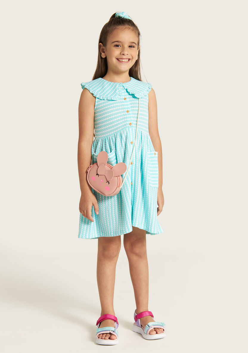 Juniors Striped Sleeveless Dress with Peter Pan Collar-Dresses, Gowns & Frocks-image-0