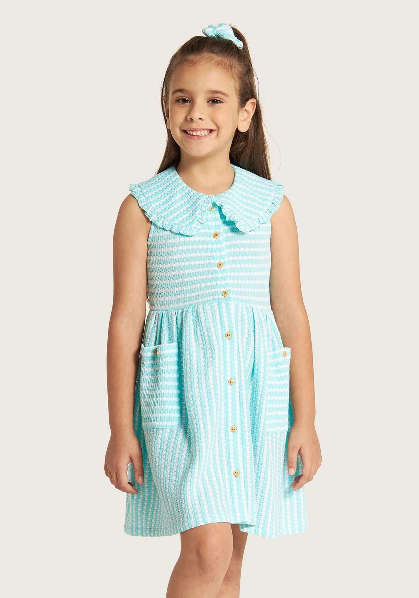 Juniors Striped Sleeveless Dress with Peter Pan Collar-Dresses, Gowns & Frocks-image-1