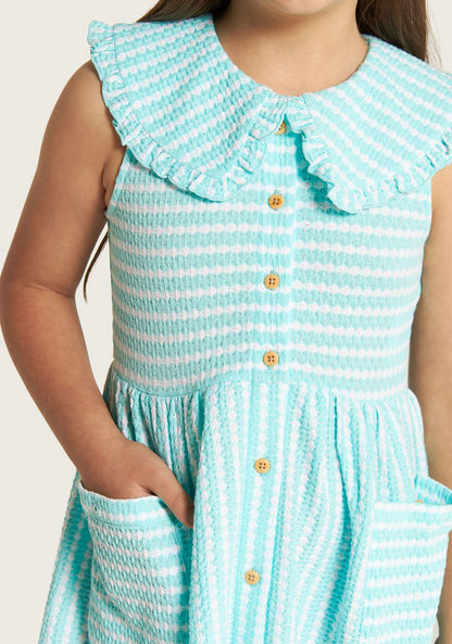 Juniors Striped Sleeveless Dress with Peter Pan Collar-Dresses%2C Gowns and Frocks-image-3