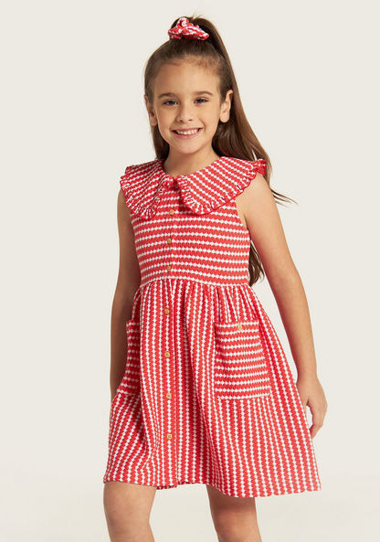Juniors Striped Sleeveless Dress with Peter Pan Collar-Dresses%2C Gowns and Frocks-image-1