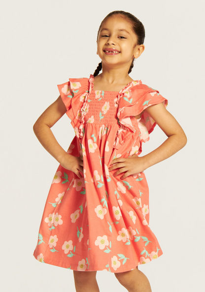 Juniors All-Over Floral Print Dress with Ruffle Detail-Dresses%2C Gowns and Frocks-image-0