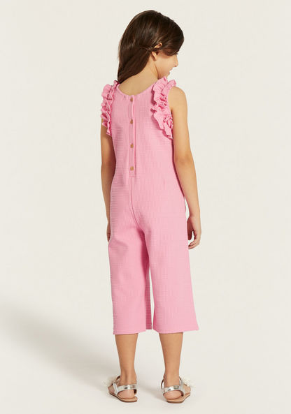 Juniors Textured Sleeveless Playsuit with Ruffle Detail and Button Closure-Rompers%2C Dungarees and Jumpsuits-image-3