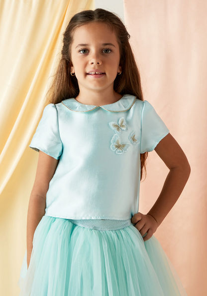 Juniors Butterfly Accent Top with Peter Pan Collar and Zip Closure-Blouses-image-0