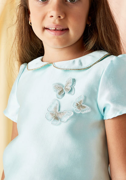 Juniors Butterfly Accent Top with Peter Pan Collar and Zip Closure-Blouses-image-2
