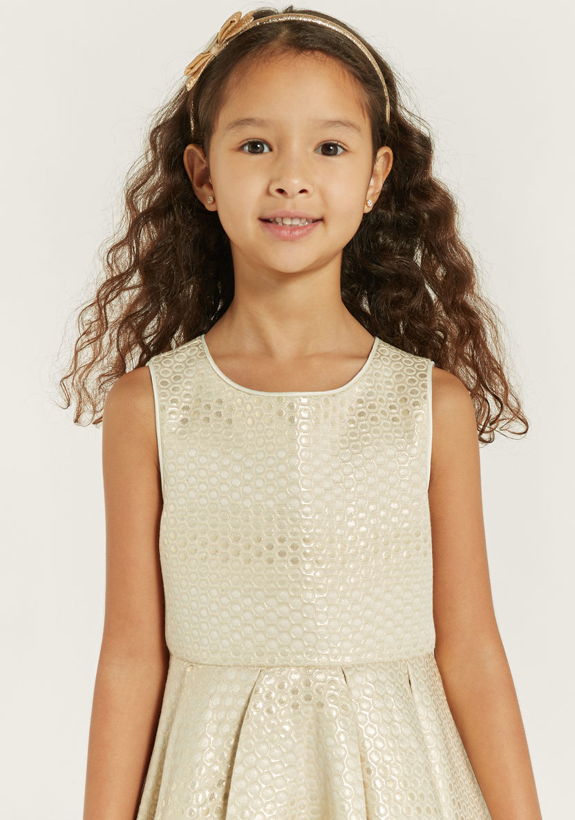 Juniors Textured Sleeveless Dress with High-Low Hem and Bow Applique-Dresses%2C Gowns and Frocks-image-2