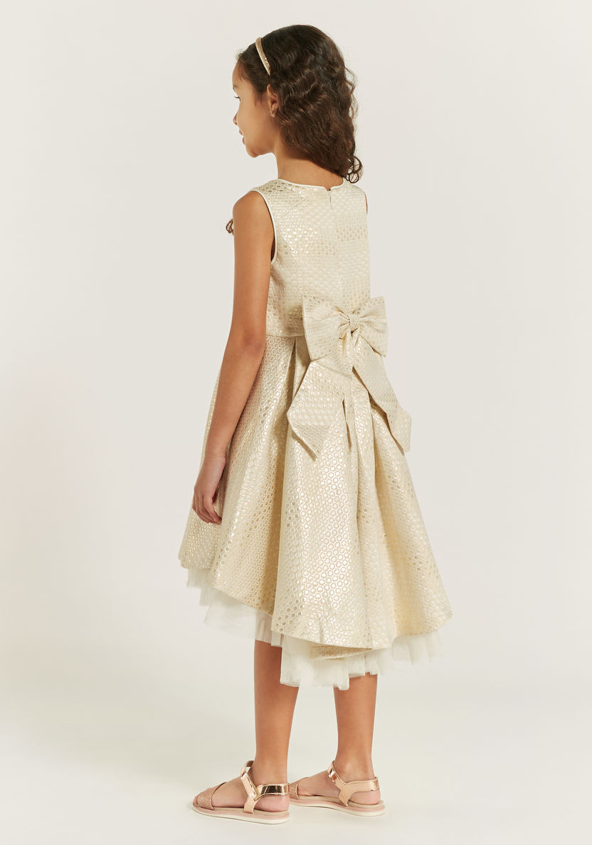 Juniors Textured Sleeveless Dress with High-Low Hem and Bow Applique-Dresses%2C Gowns and Frocks-image-3