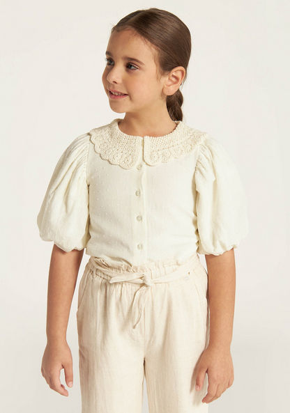 Eligo Solid Top with Peter Pan Collar and Puff Sleeves-Blouses-image-0