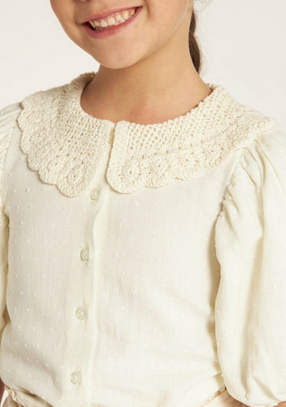 Eligo Solid Top with Peter Pan Collar and Puff Sleeves-Blouses-image-2