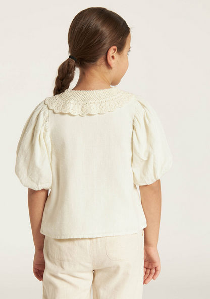 Eligo Solid Top with Peter Pan Collar and Puff Sleeves-Blouses-image-3