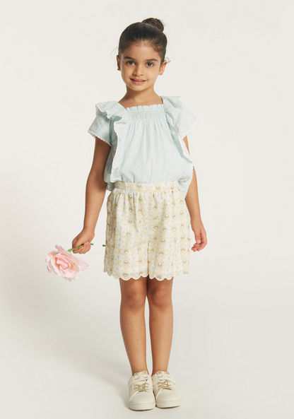 Eligo Textured Square Neck Top with Short Sleeves and Ruffle Detail-Blouses-image-1