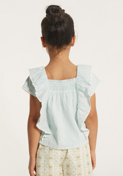 Eligo Textured Square Neck Top with Short Sleeves and Ruffle Detail-Blouses-image-3