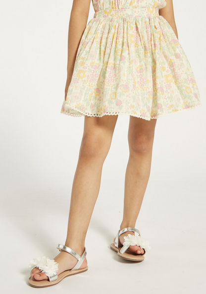 Eligo All-Over Floral Print Skirt with Elasticated Waistband-Skirts-image-1