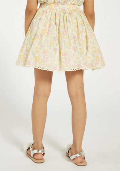 Eligo All-Over Floral Print Skirt with Elasticated Waistband-Skirts-image-3