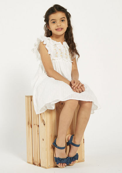 Eligo Embroidered Sleeveless Dress with Ruffle Detail-Dresses%2C Gowns and Frocks-image-0