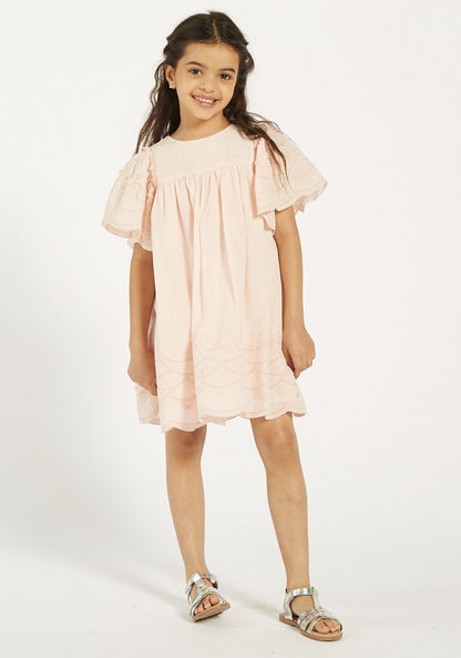 Eligo Embroidered Dress with Round Neck and Short Sleeves-Dresses%2C Gowns and Frocks-image-1
