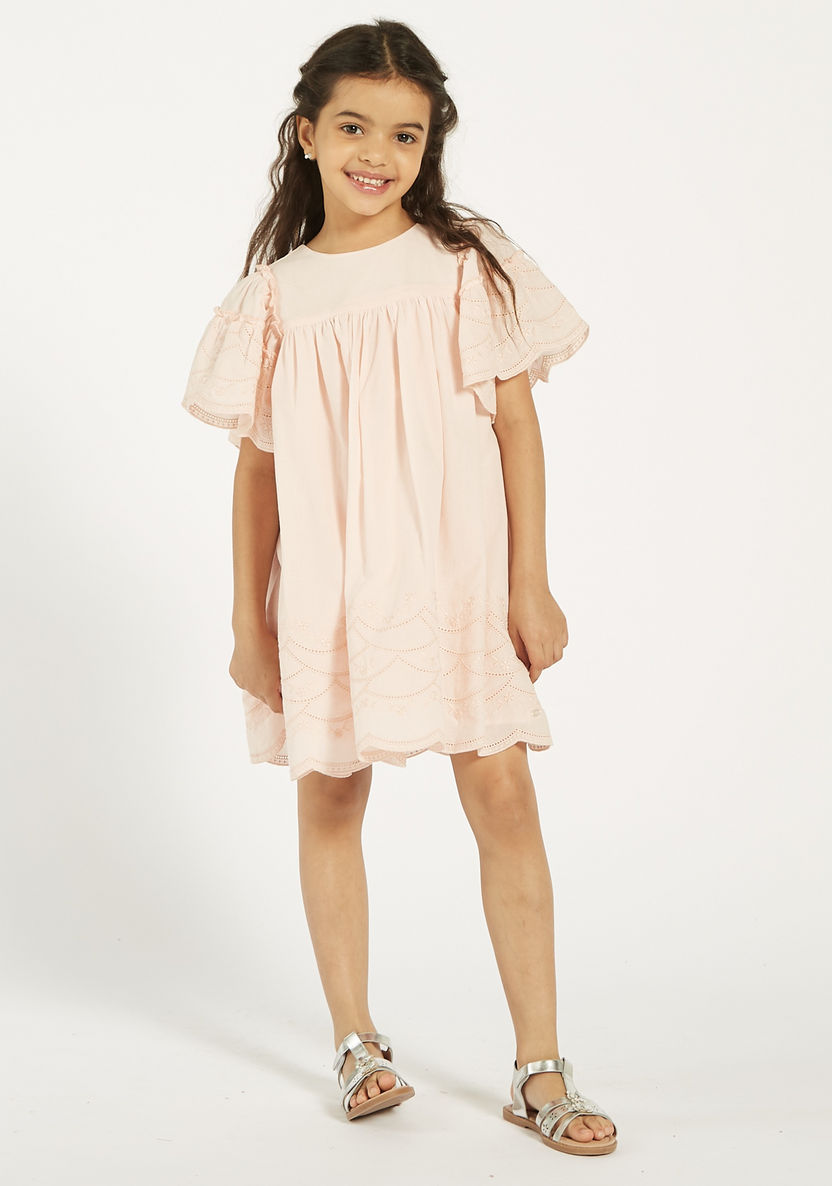 Eligo Embroidered Dress with Round Neck and Short Sleeves-Dresses, Gowns & Frocks-image-1