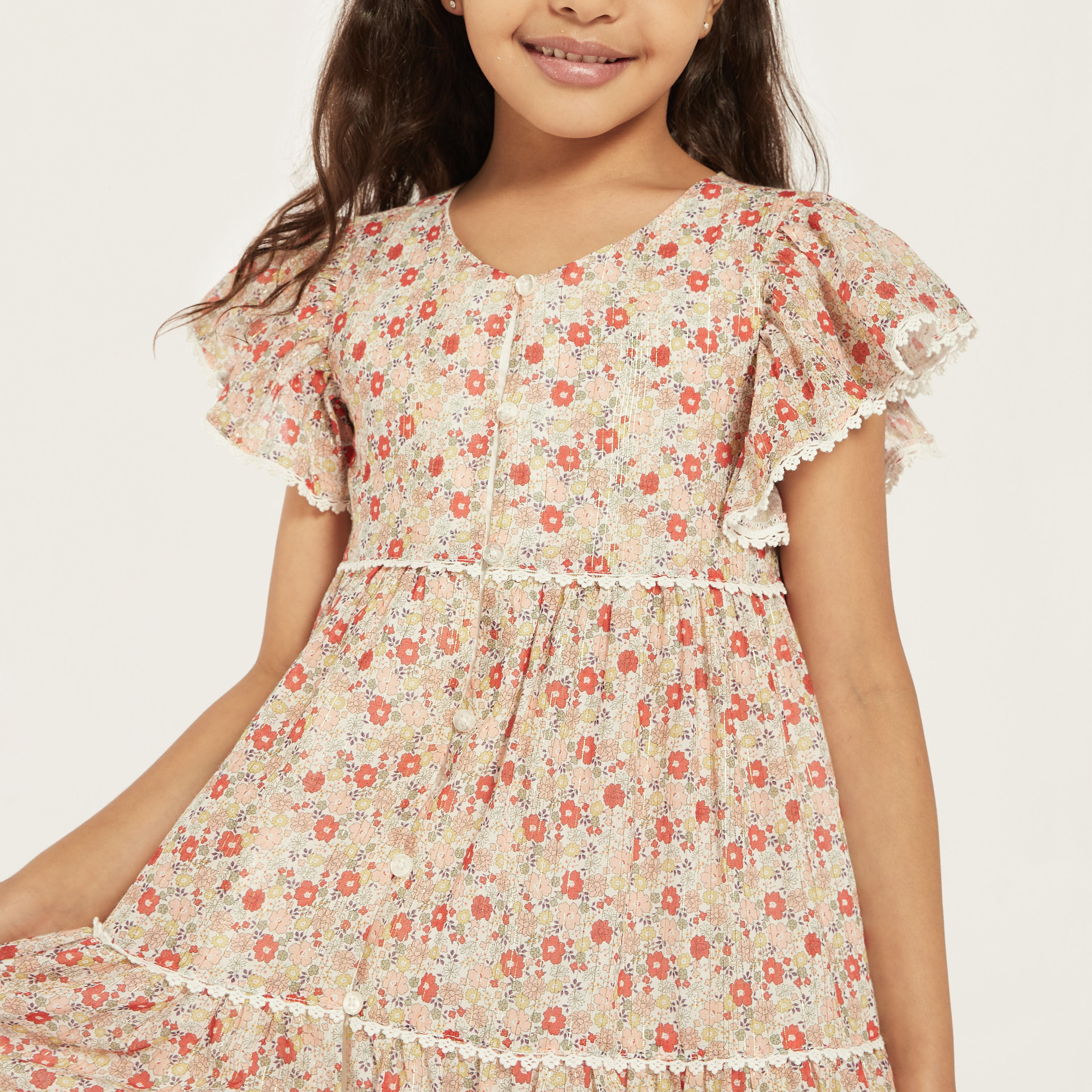 Eligo All-Over Floral Print Tiered Dress with Flutter Sleeves-girls-clothing-dressesandjumpsuits-image-3