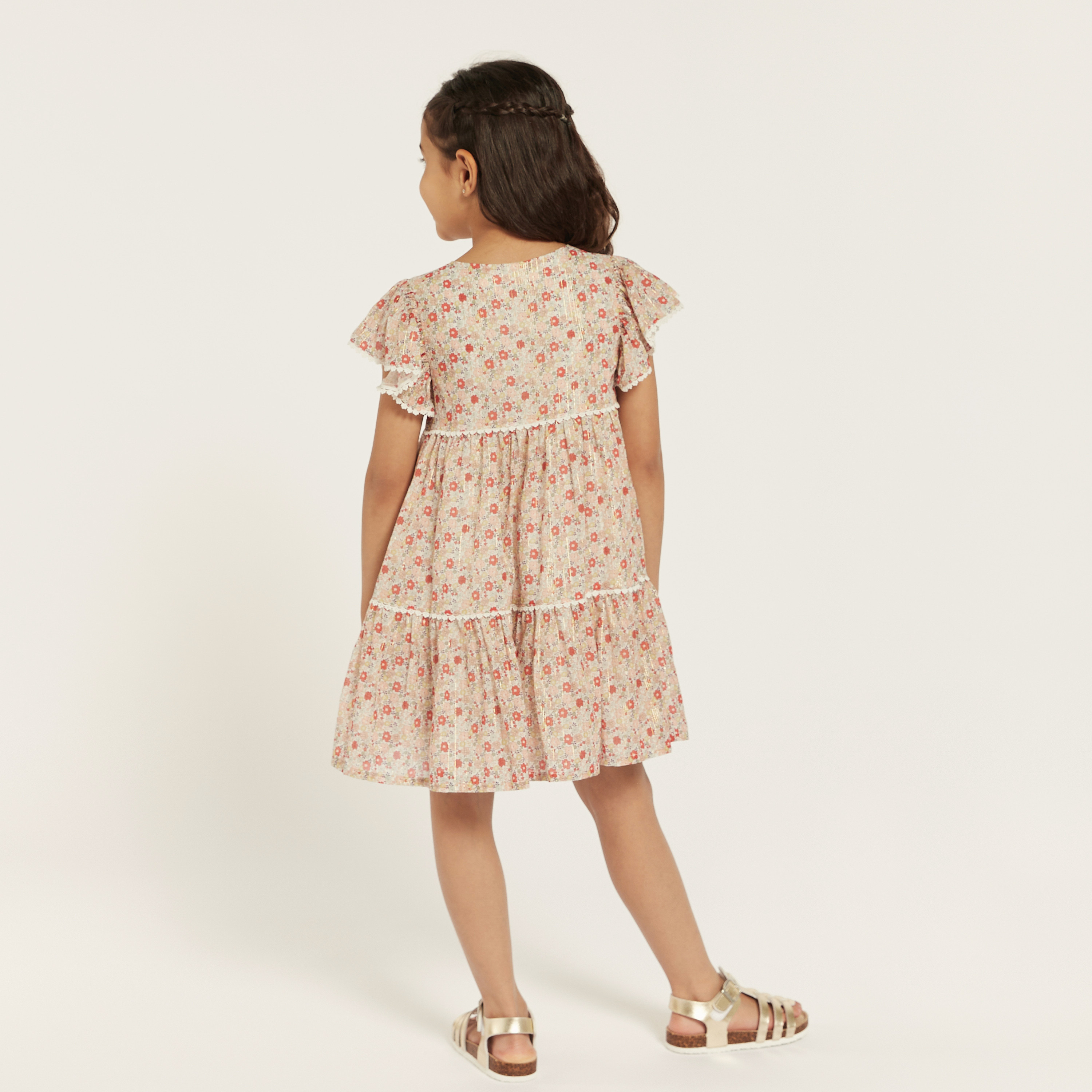 Eligo All-Over Floral Print Tiered Dress with Flutter Sleeves-girls-clothing-dressesandjumpsuits-image-4