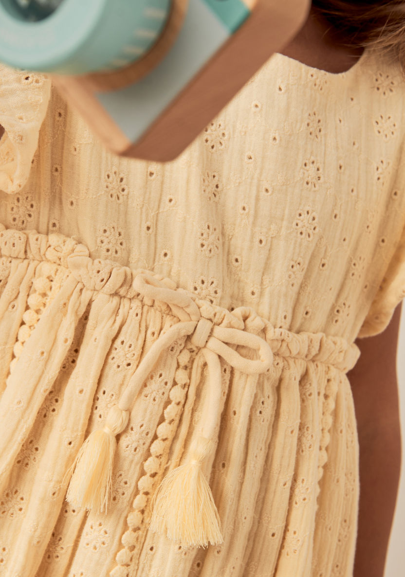 Eligo Schiffli Detail A-line Dress with Tie-Ups-Dresses%2C Gowns and Frocks-image-2