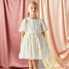 Eligo Textured A-line Dress with Butterfly Appliques