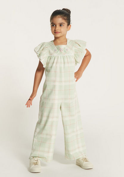 Eligo Checked Jumpsuit with Square Neck and Ruffles-Rompers%2C Dungarees and Jumpsuits-image-0