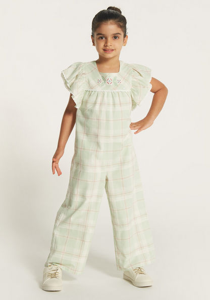 Eligo Checked Jumpsuit with Square Neck and Ruffles-Rompers%2C Dungarees and Jumpsuits-image-1