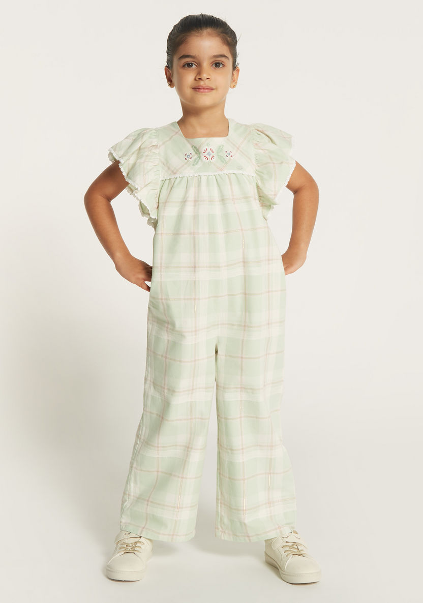Eligo Checked Jumpsuit with Square Neck and Ruffles-Rompers, Dungarees & Jumpsuits-image-2