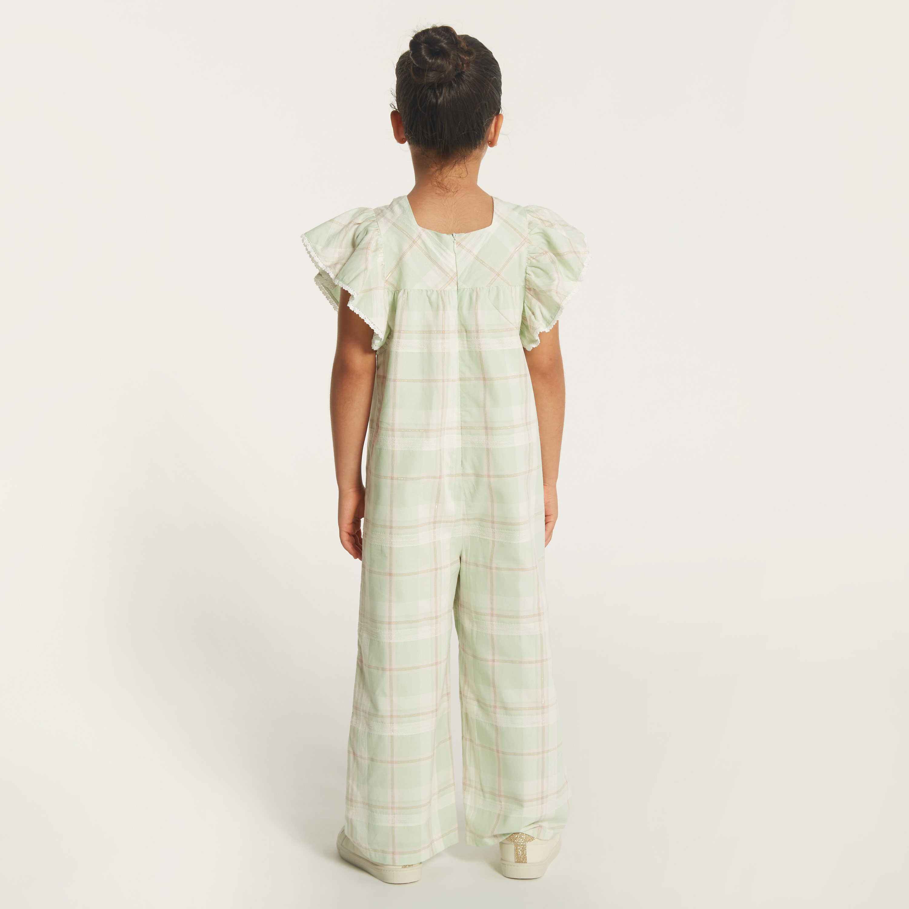 Eligo Checked Jumpsuit with Square Neck and Ruffles-baby-girls-clothing-rompers-image-5