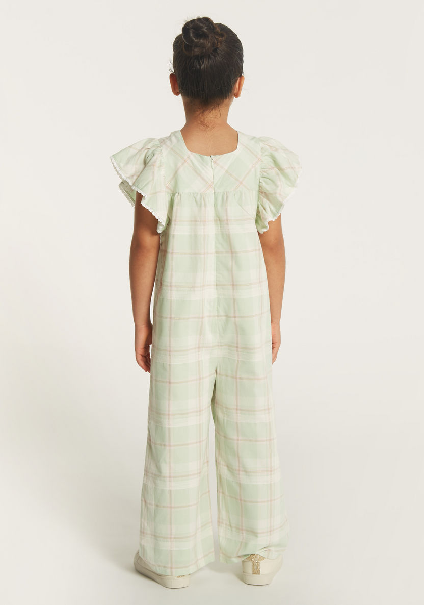 Eligo Checked Jumpsuit with Square Neck and Ruffles-Rompers, Dungarees & Jumpsuits-image-4