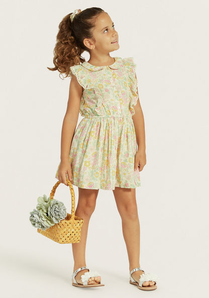 Eligo All-Over Floral Print Sleeveless Romper with Ruffle and Lace Detail-Rompers%2C Dungarees and Jumpsuits-image-0