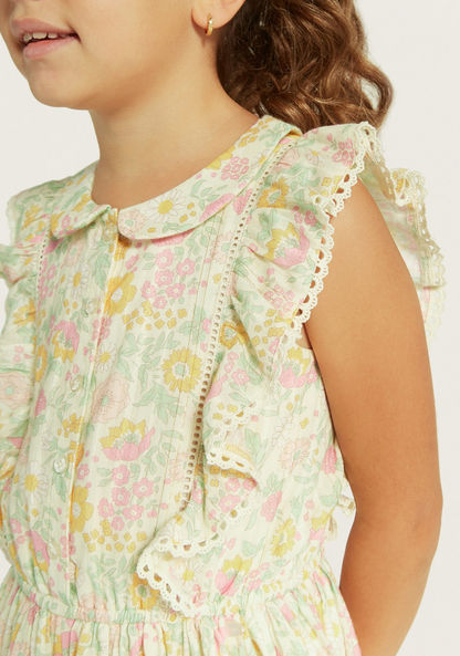 Eligo All-Over Floral Print Sleeveless Romper with Ruffle and Lace Detail-Rompers%2C Dungarees and Jumpsuits-image-2