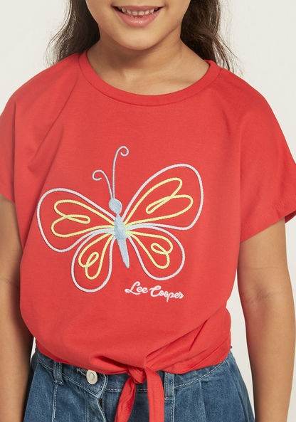 Lee Cooper Butterfly Print T-shirt with Short Sleeves and Tie-Up-T Shirts-image-2