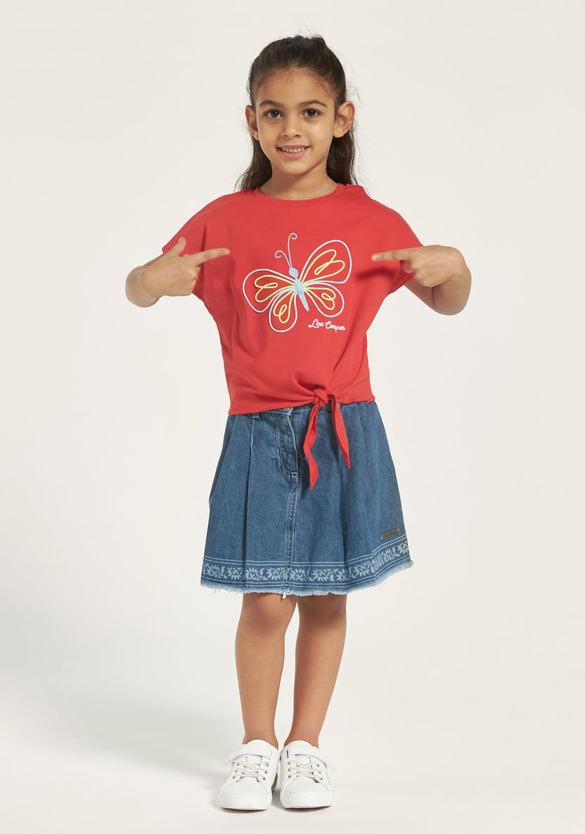Lee Cooper Embroidered Denim Skirt with Button Closure-Skirts-image-0