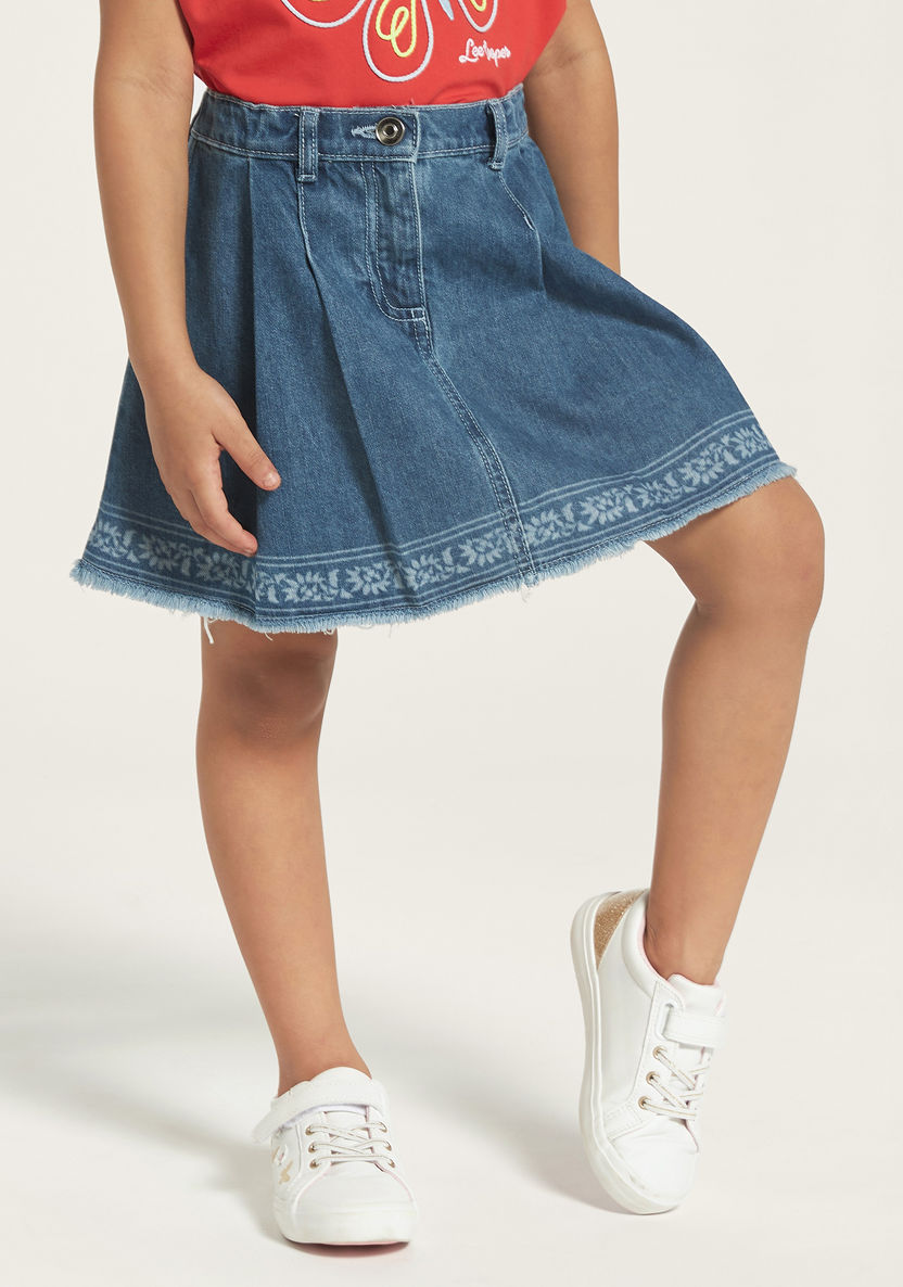Lee Cooper Embroidered Denim Skirt with Button Closure-Skirts-image-1