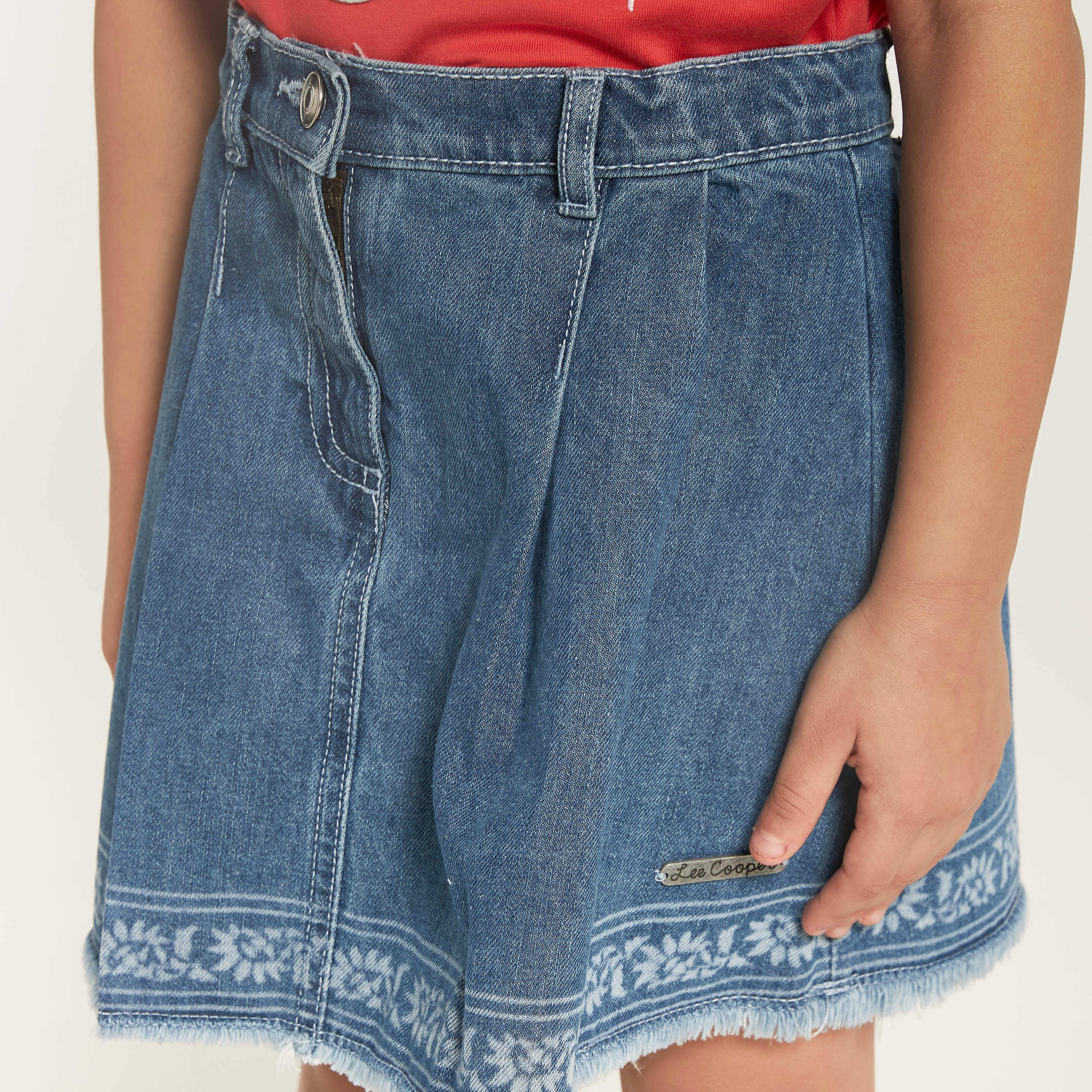 Lee Cooper Embroidered Denim Skirt with Button Closure-baby-girls-clothing-bottoms-skirts-image-3