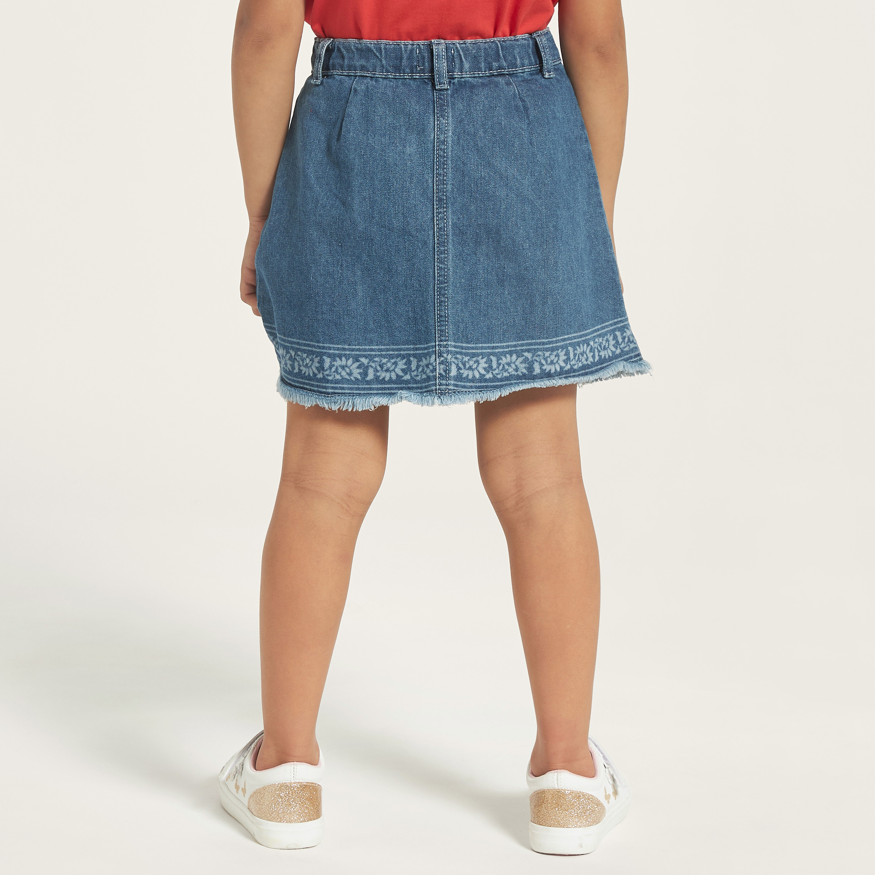 Lee Cooper Embroidered Denim Skirt with Button Closure-baby-girls-clothing-bottoms-skirts-image-4