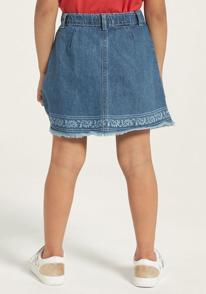 Lee Cooper Embroidered Denim Skirt with Button Closure-Skirts-image-3