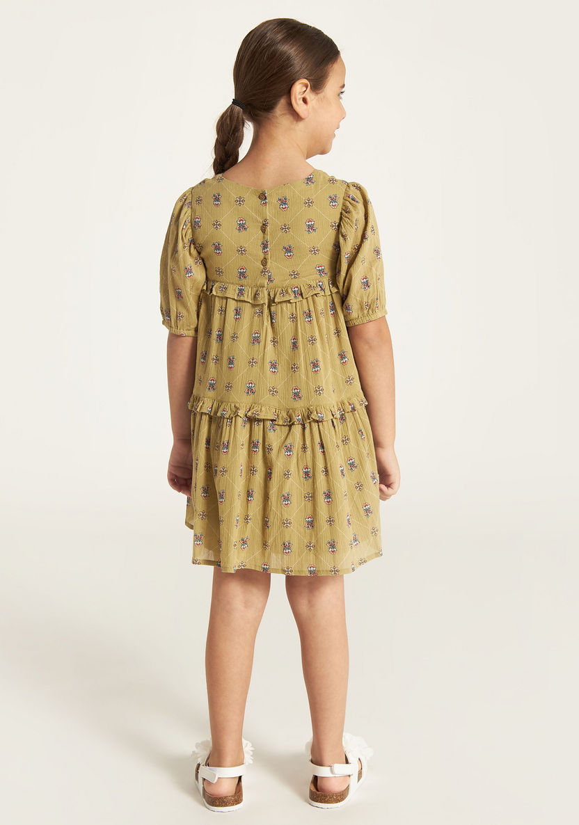 Lee Cooper All-Over Floral Print Knitted Tiered Dress with Ruffles-Dresses, Gowns & Frocks-image-3