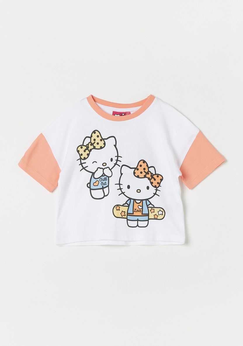 Sanrio Hello Kitty Sequinned T-shirt with Short Sleeves and Crew Neck-T Shirts-image-0
