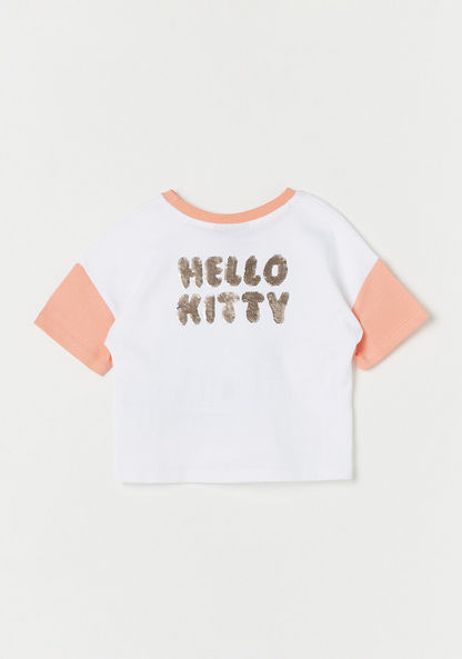 Sanrio Hello Kitty Sequinned T-shirt with Short Sleeves and Crew Neck-T Shirts-image-2