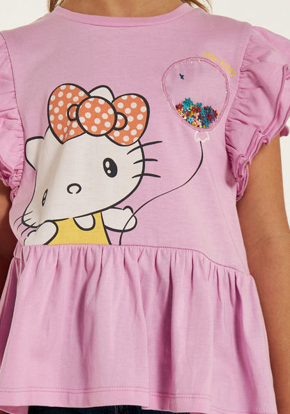 Sanrio Hello Kitty Print A-line Top with Ruffled Sleeves-T Shirts-image-2
