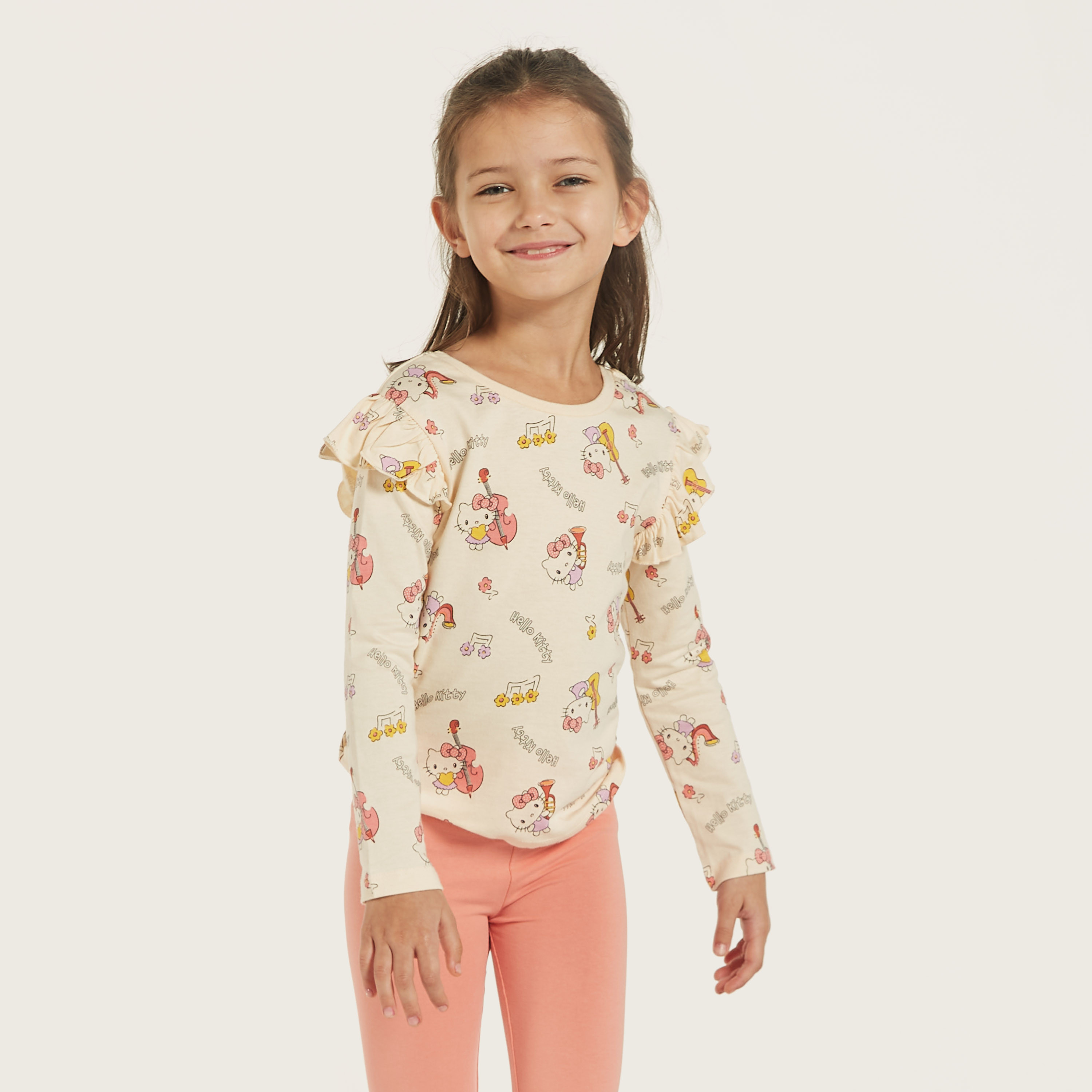 Sanrio Hello Kitty Print T-shirt with Ruffle Detail Long Sleeves - Set of 2-girls-clothing-tshirts-image-2